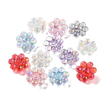 UV Plating Transparent Acrylic Shank Buttons, Iridescent, Flower, Mixed Color, 25x2mm, Hole: 2mm
