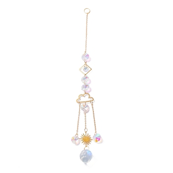 Hanging Crystal Aurora Wind Chimes, with Prismatic Pendant and Cloud-shaped Iron Link, for Home Window Chandelier Decoration, Golden, 295mm