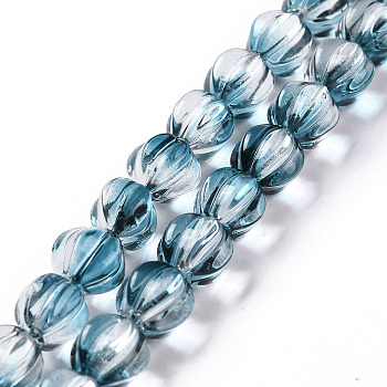 Transparent Glass Beads Strands, Lantern, Prussian Blue, 10.5x9.5x10.5mm, Hole: 1mm, about 38pcs/strand, 15.24 inch(38.7cm)