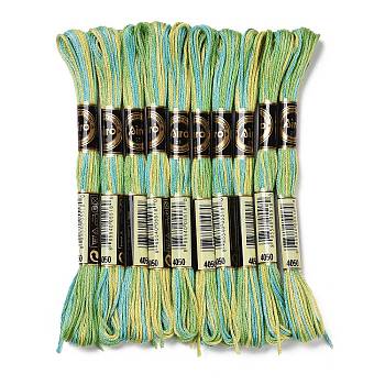 10 Skeins 6-Ply Polyester Embroidery Floss, Cross Stitch Threads, Segment Dyed, Lime Green, 0.5mm, about 8.75 Yards(8m)/skein