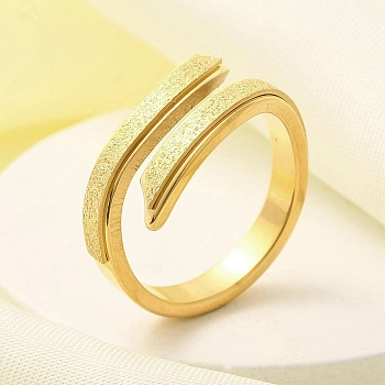 Textured 304 Stainless Steel Cuff Ring for Women, Real 18K Gold Plated, Inner Diameter: 17mm