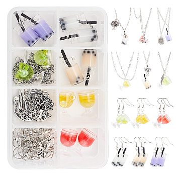 SUNNYCLUE Cup Bottle Pendant Earring Necklace DIY Making Kits, Including Resin & Glass & Alloy Pendants, Brass Jump Ring & Earring Hooks, 304 Stainless Steel Women Chain Necklaces, Antique Silver, Pendant: 30pcs/set