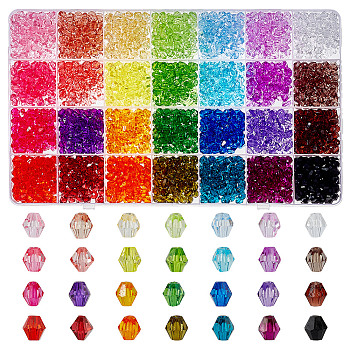 2380Pcs 28 Colors Transparent Acrylic Beads, Bicone, Mixed Color, 6x5.5mm, Hole: 1.5mm, 85pcs/color