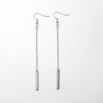 Trendy Stainless Steel Bar Dangle Earrings, with Brass Earring Hooks, Stainless Steel Color, 100mm, Pin: 0.6mm
