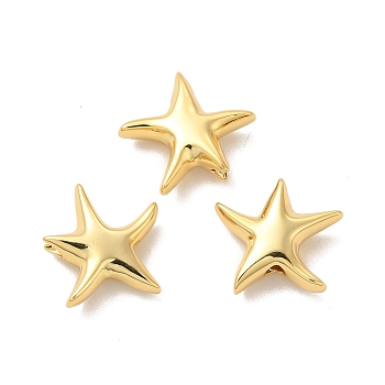 Rack Plating Eco-Friendly Brass Beads, Long-Lasting Plated, Lead Free & Cadmium Free, Star, Real 18K Gold Plated, 12x13x4mm, Hole: 2mm