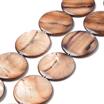 Natural Shell Beads Strands, Dyed, Flat Round, PeachPuff, 29~30x3.5~4mm, Hole: 0.9mm, about 13pcs/strand, 15.04 inch(38.2cm)