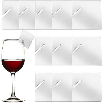 Acrylic Mirror Wine Glass Charms, Goblet Marker, Silver, Square, 50x50x1.5mm, 20pcs/box