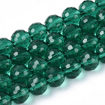 Transparent Glass Bead Strands, Faceted(96 Facets), Round, Teal, 8mm, Hole: 1mm, about 68~70pcs/strand, 20.47~21.06 inch(52~53.5cm)