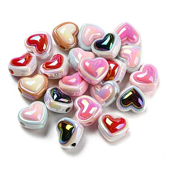 UV Plating Rainbow Iridescent Acrylic Beads, Heart, Mixed Color, 15.6x17.8x12mm, Hole: 3.8mm