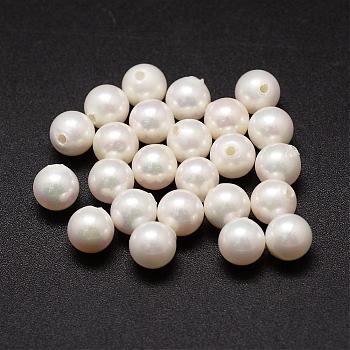 Shell Pearl Beads, Round, Grade A, Half Drilled, White, 9mm, Hole: 1mm