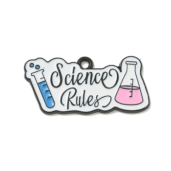 Chemistry Science Theme Alloy Enamel Pendants, Black, Beakers & Test Tubes with Science Rules Charm, Word, 15x31.5x1.5mm, Hole: 1.8mm