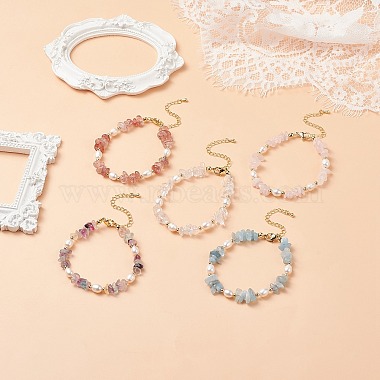 5Pcs 5 Style Natural Mixed Gemstone Chips & Pearl Beaded Bracelets Set for Women(BJEW-JB08778)-2