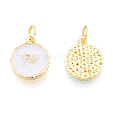 Real 18K Gold Plated Creamy White Flat Round Brass+Enamel Charms