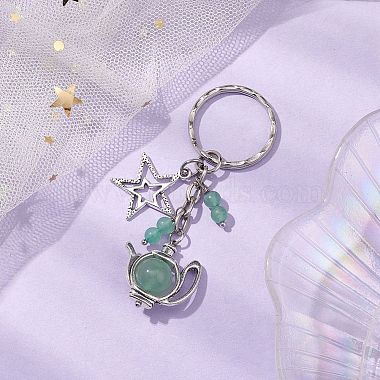 Star & Teapot Matural Green Aventurine Keychain(HJEW-JM02038)-2