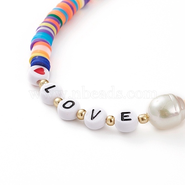 Valentine's Day Rainbow Polymer Clay Heishi Beaded Necklaces(NJEW-JN03301)-3