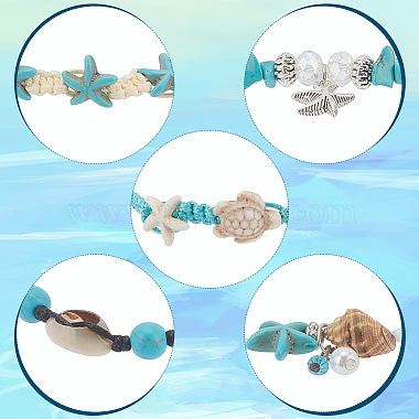 Anattasoul 10 pcs 10 style synthétique turquoise et coquillage naturel et graine bracelet et bracelet de cheville en perles tressées(AJEW-AN0007-10)-6