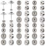 40Pcs 4 Styles 304 Stainless Steel Ear Nuts, Flat Round, Stainless Steel Color, 4~5x2mm, Hole: 0.8~1mm, 10pcs/style(STAS-FS0002-23)