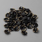 Opaque Acrylic Pendants, Gold Stamping Edge Leaf Charms, Black, 17x15x4mm, Hole: 1.5mm(RESI-TAC0020-04G)