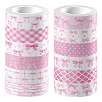 12 Rolls 12 Styles DIY Scrapbook Decorative Paper Tapes, Adhesive Tapes, Butterfly, Pink, 15mm, 1 roll/style(DIY-CP0013-37)