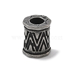 304 Stainless Steel European Beads, Large Hole Beads, Cylinder with Chevron Pattern, Antique Silver, 10.5x8x8mm, Hole: 4mm(STAS-D222-06AS)