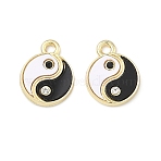Alloy Rhinestone Pendants, Yin-yang Charms, with Epoxy Resin, Rack Plating, Cadmium Free & Nickel Free & Lead Free, Golden, 15x12x2.5mm, Hole: 1.8mm(PALLOY-P319-03G)