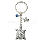 Alloy Rhinestone Keychain, with Iron Findings, Antique Silver, 9cm(KEYC-YW00072)