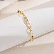 Fashionable Vintage Brass Oval & Faeted Round Beaded Anklets, Real 18K Gold Plated, Gold, 8-5/8 inch(220mm)(ZC8020-2)