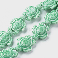 Handmade Porcelain Beads Strands, Tortoise, Bright Glazed Porcelain, Turquoise, 19x15x8mm, Hole: 1.8mm, about 22pcs/strand, 15.7 inch(40cm)(LAMP-G140-02A)