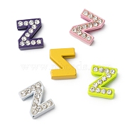 Rhinestone Slide Letter Charms, Alloy Letter Beads, Letter Z for Personalized Jewelry Bracelet, Mixed Color, about 10mm wide, 12mm long, 4.5mm thick, hole: 7x1mm(X-ZP14-Z)