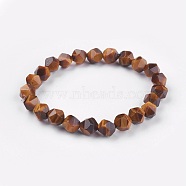 Natural Tiger Eye Stretch Bracelets, Faceted Polygon, 2-1/8 inch(5.5cm)(BJEW-JB03950-01)