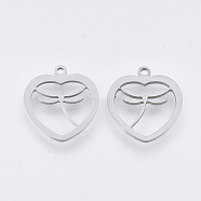 201 Stainless Steel Pendants, Laser Cut Pendants, Heart with Dragonfly, Stainless Steel Color, 17.5x15.5x1mm, Hole: 1.4mm(STAS-T044-133P)