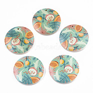 Fruit Seris Printed Wood Pendants, Flat Round with Papaya Pattern, Medium Aquamarine, 50x5mm, Hole: 1.6mm(WOOD-S045-103A-04)