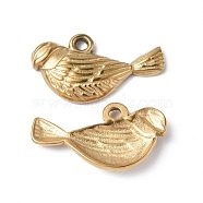 Ion Plating(IP) 304 Stainless Steel Charms, Bird Charm, Real 18K Gold Plated, 8.5x15.5x2mm, Hole: 1mm(STAS-C066-01G)