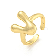 Brass Letter Open Cuff Rings for Women, Adjustable, Real 18K Gold Plated, Letter V, 15~16.5x7~16.5mm(RJEW-G313-01V-G)