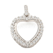 925 Sterling Silver Pendant Cabochon Settings, Prong Settings, with Cubic Zirconia, Rhinestone Claw Settings, Prong Settings, Heart, Real Platinum Plated, 16x15x7mm, Tray: 4x2mm(STER-B005-18P)