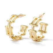 Brass Half Hoop Earrings, with Steel Pin and Plastic Ear Nuts, Long-Lasting Plated, Cable Chain Shape, Real 18K Gold Plated, 20x21x8mm, Pin: 0.8mm(X-EJEW-A056-08G)