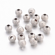 Brass Textured Beads, Round, Nickel Color, Size: about 4mm in diameter, hole: 1mm(X-EC247)