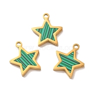 Synthetic Malachite Star Charms, with Ion Plating(IP) 304 Stainless Steel Findings, Golden, 13x12x2mm, Hole: 1.4mm(STAS-A080-06G)
