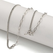 Brass Curb Chain & Paperclip Chain Necklaces for Women, Real Platinum Plated, 17.91 inch(45.5cm)(NJEW-U011-08P)