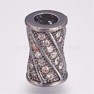 Brass Micro Pave Cubic Zirconia Beads, Column, Gunmetal, 9x6mm, Hole: 3mm(ZIRC-G087-19B)