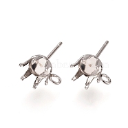 304 Stainless Steel Post Stud Earring Settings, Prong Earring Setting, with Loop, Stainless Steel Color, 16x9mm, Hole: 1.7mm, Pin: 0.7mm, Tray: 7mm(X-STAS-L238-026C-P)