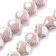 Handmade Porcelain Beads, Shell Shape, Misty Rose, 10x12x6.5mm, Hole: 2mm, about 35pcs/strand, 13.19''(33.5cm)(PORC-Q002-01J)