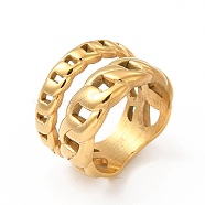 Ion Plating(IP) 304 Stainless Steel Finger Rings for Women Men, Curb Chain Shaped Wide Band Rings, Real 18K Gold Plated, US Size 7(17.3mm), 6.5~14.5mm(RJEW-C049-35A-G)