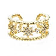 Cubic Zirconia Star Open Cuff Ring, Golden Brass Jewelry for Women, Nickel Free, Clear, US Size 6(16.5mm)(RJEW-SZ0001-26)