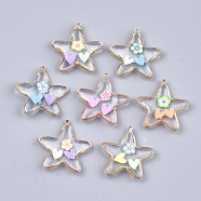 Epoxy Resin Pendants, with Brass Findings and Polymer Clay, Star, Light Gold, 23x22x3~4mm, Hole: 1.2mm(X-SSHEL-T007-24)
