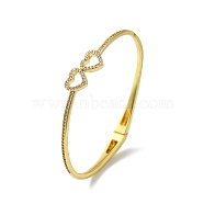 Rack Plating Brass Micro Pave Clear Cubic Zirconia Hollow Double Heart Hinged Bangles, Lead Free & Cadmium Free, Long-Lasting Plated, Real 18K Gold Plated, Inner Diameter: 2-1/4x2-1/8 inch(5.7x5.3cm)(BJEW-H616-02G)