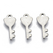 201 Stainless Steel Charms, Laser Cut, Key, Stainless Steel Color, 13.5x6x0.8mm, Hole: 1.2mm(STAS-R116-019)