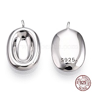 Rhodium Plated 925 Sterling Silver Charms, Oval Charms, Nickel Free, with S925 Stamp, Real Platinum Plated, 14x9x2.5mm, Hole: 1mm(STER-T004-56P)