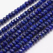 Natural Lapis Lazuli Beads Strands, Faceted, Rondelle, Grade AAA, 3x2mm, Hole: 0.5~0.6mm, about 129~173pcs/strand, 15.5 inch(39.5cm)(G-F460-11)