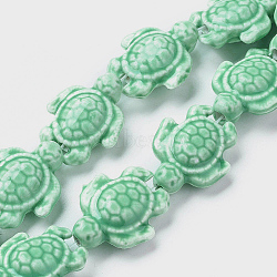 Handmade Porcelain Beads Strands, Tortoise, Bright Glazed Porcelain, Turquoise, 19x15x8mm, Hole: 1.8mm, about 22pcs/strand, 15.7 inch(40cm)(LAMP-G140-02A)